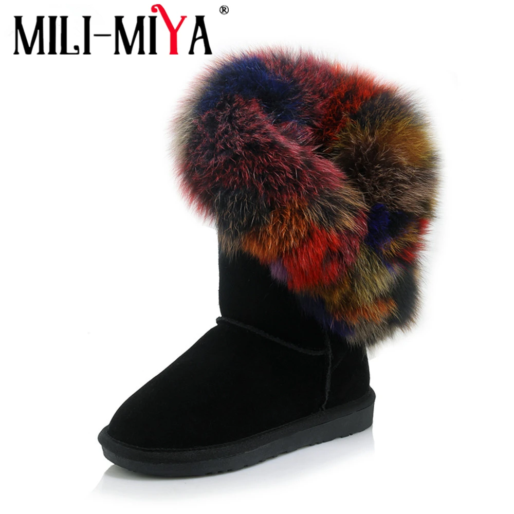 MILI-MIYA, новые модные женские теплые зимние ботинки на меху женские ботинки из натуральной кожи женская зимняя обувь ботильоны с лисьим мехом