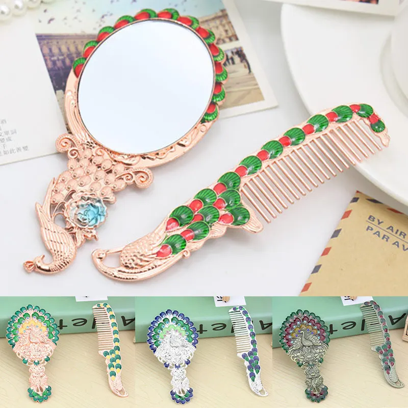 Винтажное зеркало и Расчёска в комплекте косметичка настольный набор мини