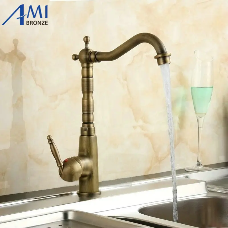 

Home Improvement Accessories Antique Brass Kitchen Faucet 360 Swivel Bathroom Basin Sink Mixer Tap Crane
