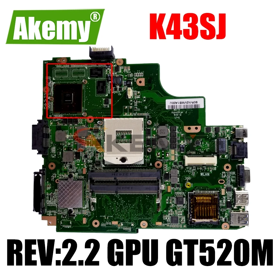 

K43SJ laptop Motherboard For ASUS X43S A43S K43S A83S A84S K43SV Mainboard REV:2.2 GPU GT520M 1G mainboard 100% fully tested