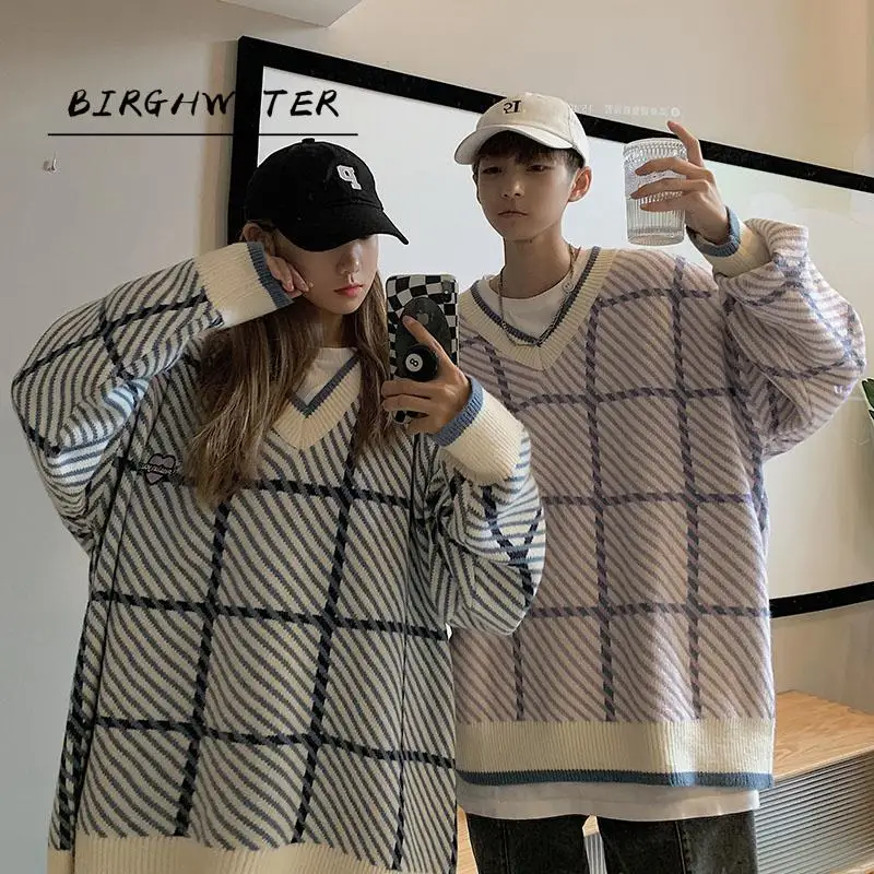 2021 свитера парные мужские пуловеры фиолетового и синего цвета в стиле пэчворк