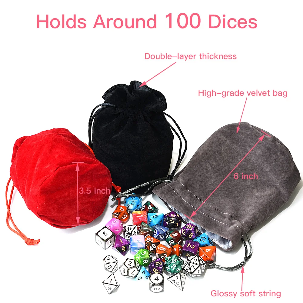 Drawstring Velvet Dice Bag Double-Layer for Packing Gift Jewelry Coin Storage Trinkets Red Black Gray | Спорт и развлечения
