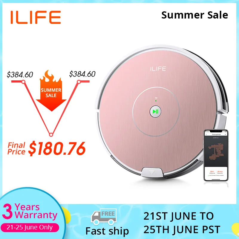 ILIFE A80 Plus Robot Vacuum Mop Cleaner,Smart Cellphones WIFI APP Control Powerful Suction Electronic Wall ,Household Tools
