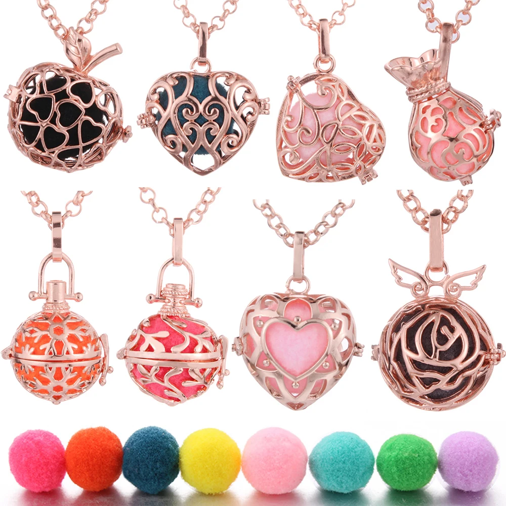 

Rose gold Aromatherapy jewelry lockets Perfume Diffuser Open Locket Cage Essential Oil Diffuser Pendant Necklace Pregnant Women
