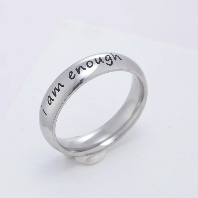 

Inspirational Letter Ring I Am Enough Ring Titanium Steel Ring Simple Rings