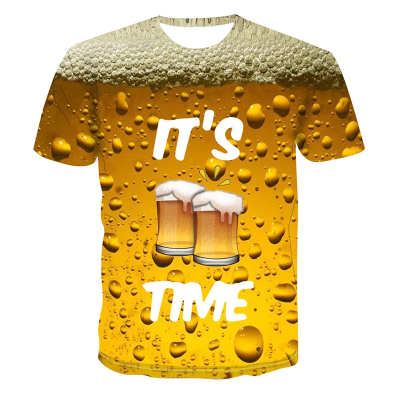 

2022 Summer Men's T-shirt 3d Beer Time Short Sleeve Novelty Water Pattern O-neck Top Tee Fun 3d Printed Street Oversized T-shirt