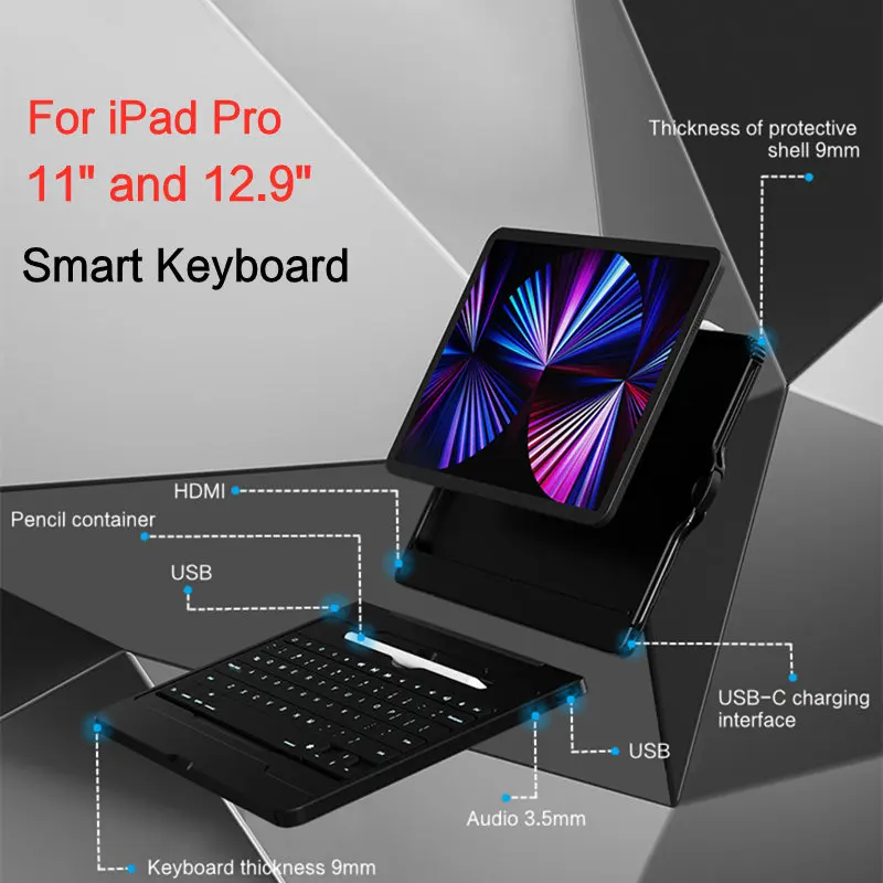 Магнитная клавиатура для iPad Pro 11 12 9 дюйма 2021 2020 2018 умный волшебный чехол с