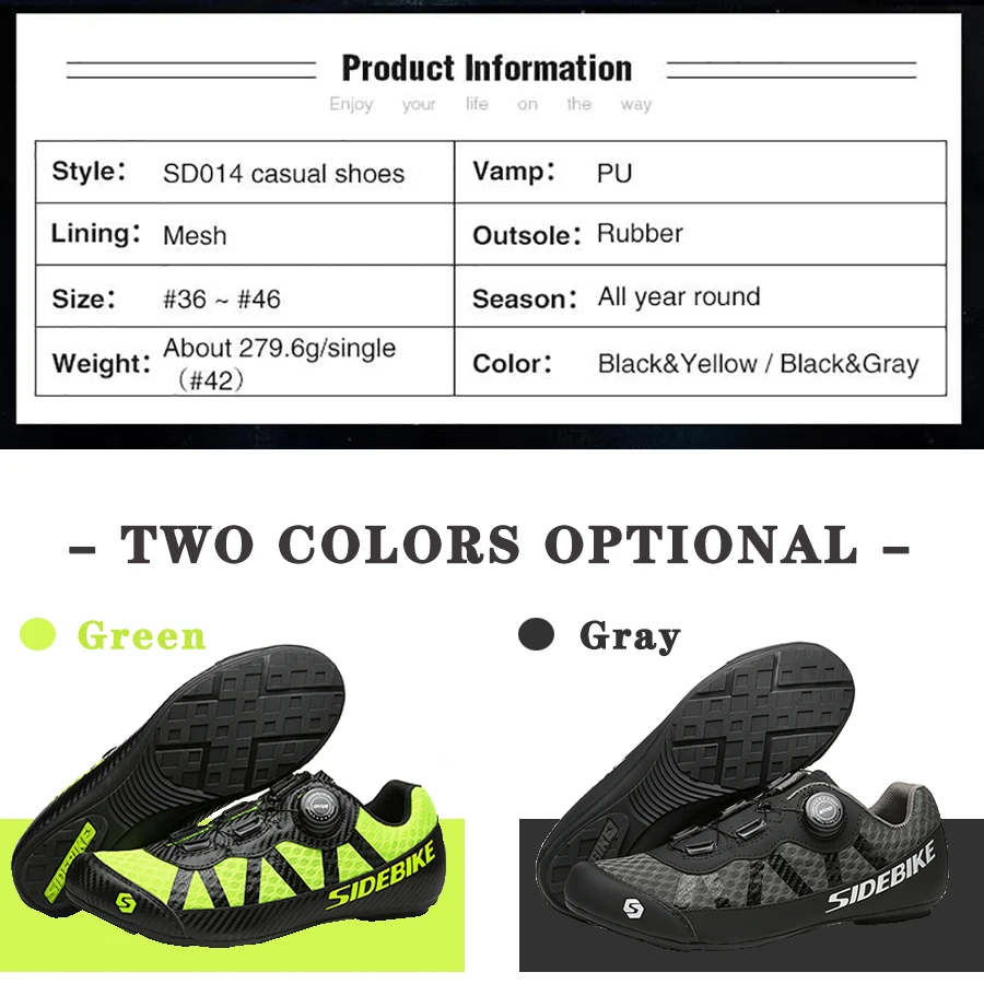SIDEBIKE Cycling Bike Bicycle Shoes man Sneaker Breathable Outdoor Sport Professional Road Bicycle Shoes Non-Slip No-Lock Shoes