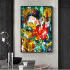 Картина на холсте Disney с граффити Дональд Дак, деньги, уличное искусство, Настенная картина для гостиной, домашний декор