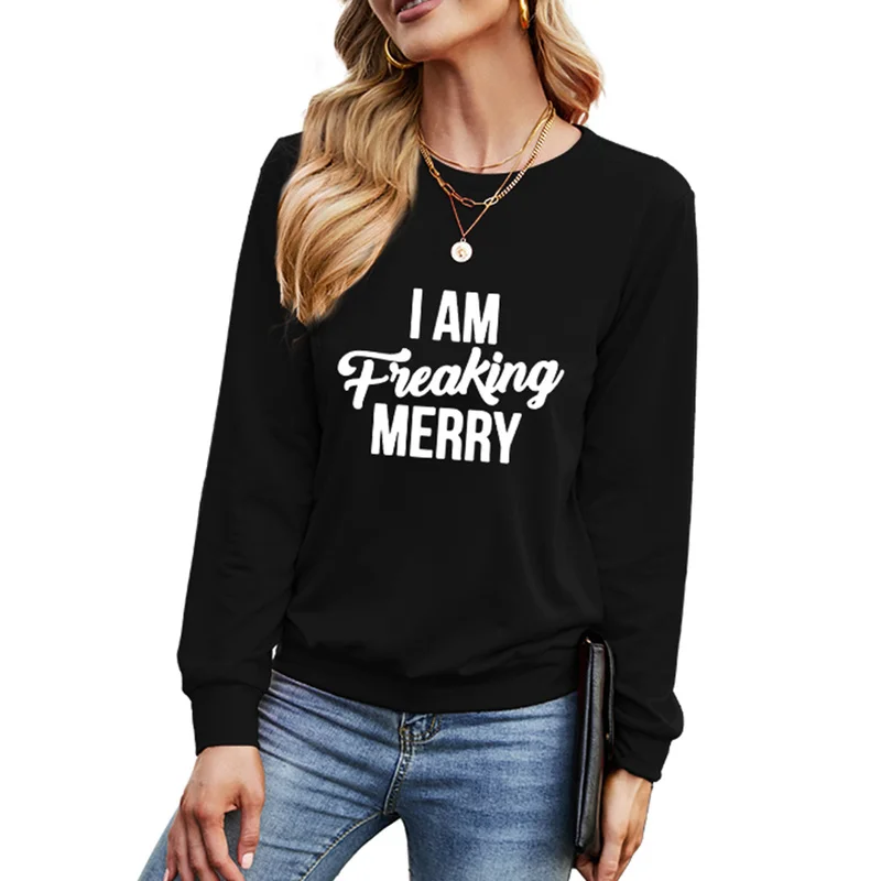 

Womens Xmas Letter Printed Long Sleeve T-Shirt Loose Blouse Tunic Tops Christmas