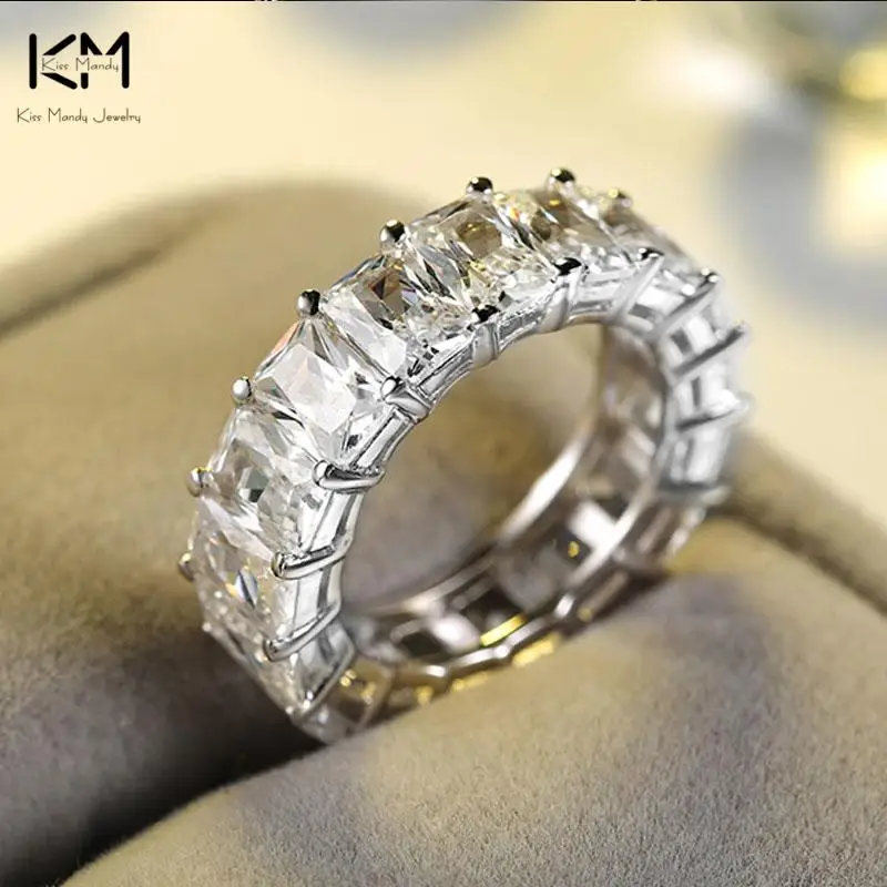 

KISS MANDY Luxury One Row 17 pcs Shine 0.7cm AAA Austrian Cubic Zirconia Eternity Rings Fashion Silver Color Wedding Band LR146