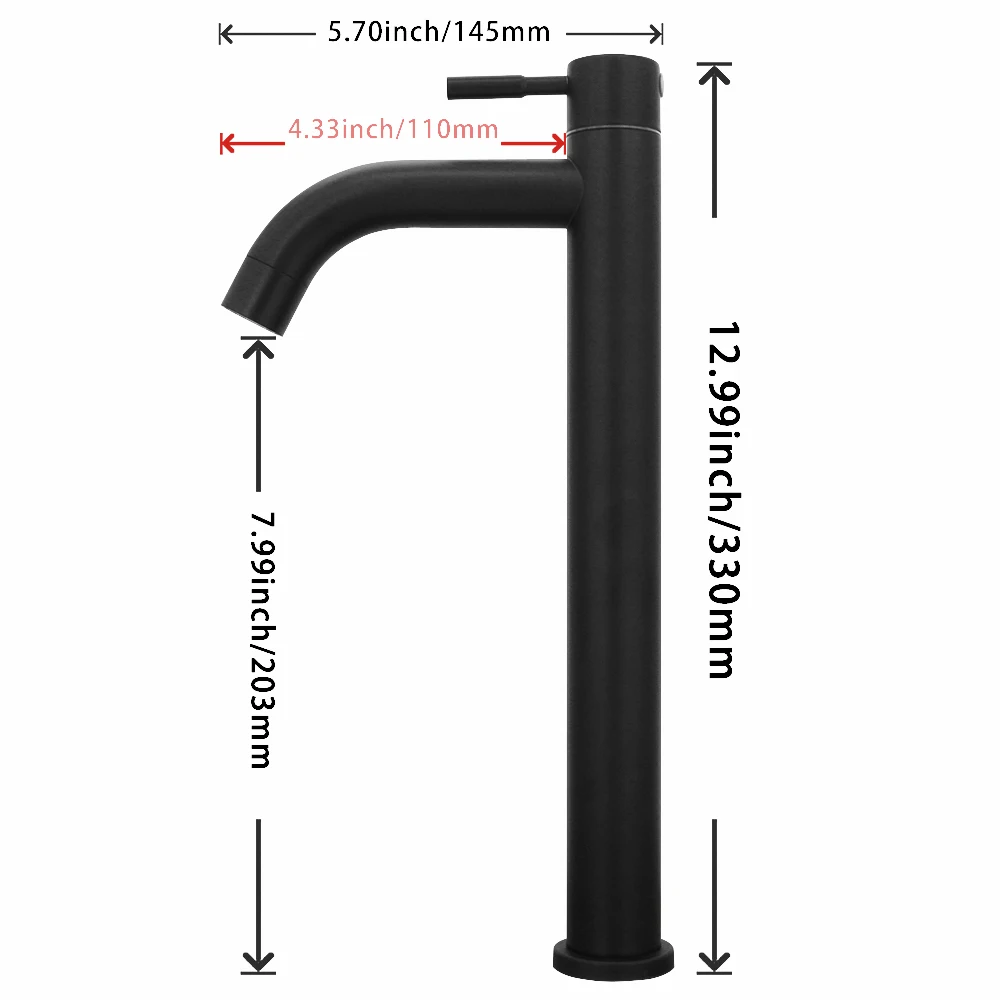

304 Stainless Steel Black Single Cold Washbasin Faucet Bathroom Above Counter Basin Faucet