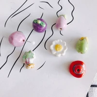 diy jewelry accessories wholesale simple and cute cartoon fruit and vegetable ceramic loose beads hand drawn pendant