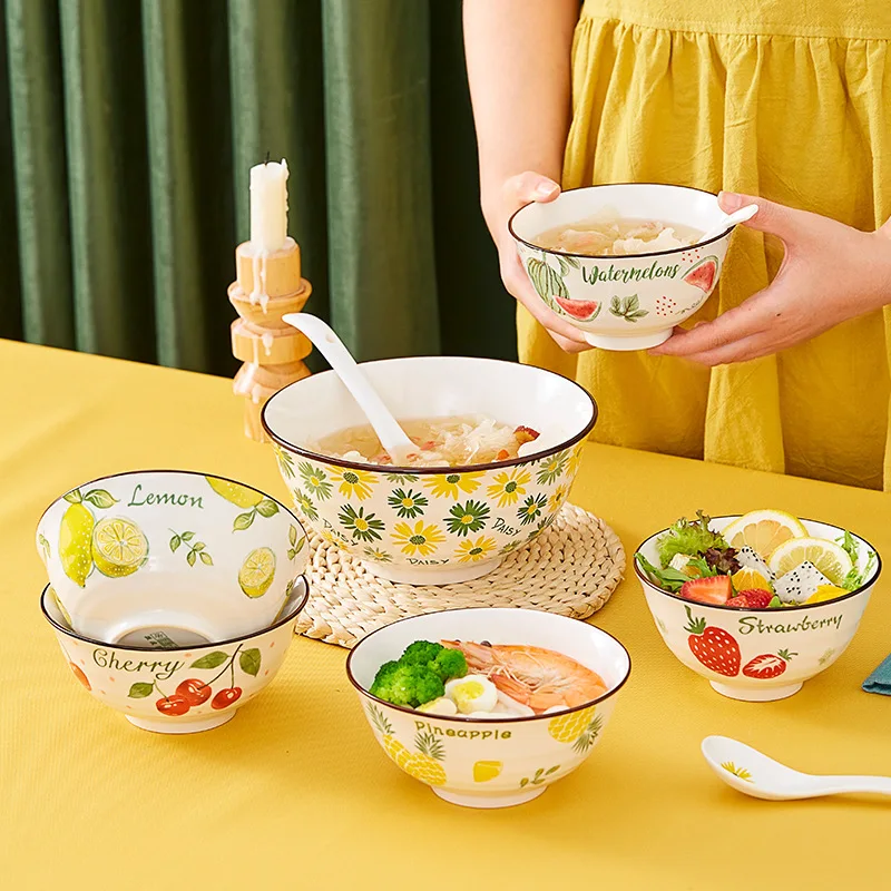 

5.5 Inch Creative Household Ceramic Round Rice Bowl Ramen Noodle Bowl Plates for Food