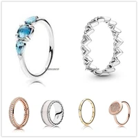 authentic 925 sterling silver patterns of frost moonlight with blue crystal ring for women wedding party gift fashion jewelry