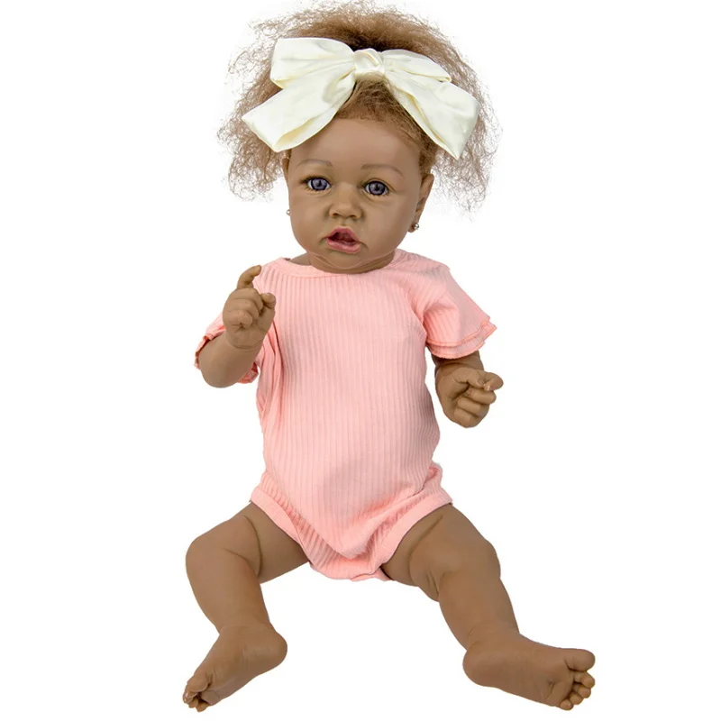

23Inch Reborn Doll With Crooked Mouth Full Silicone Soft Real Gentle Touch Blue Eyes Vinyl Lifelike Real Touch Baby Girl Dolls