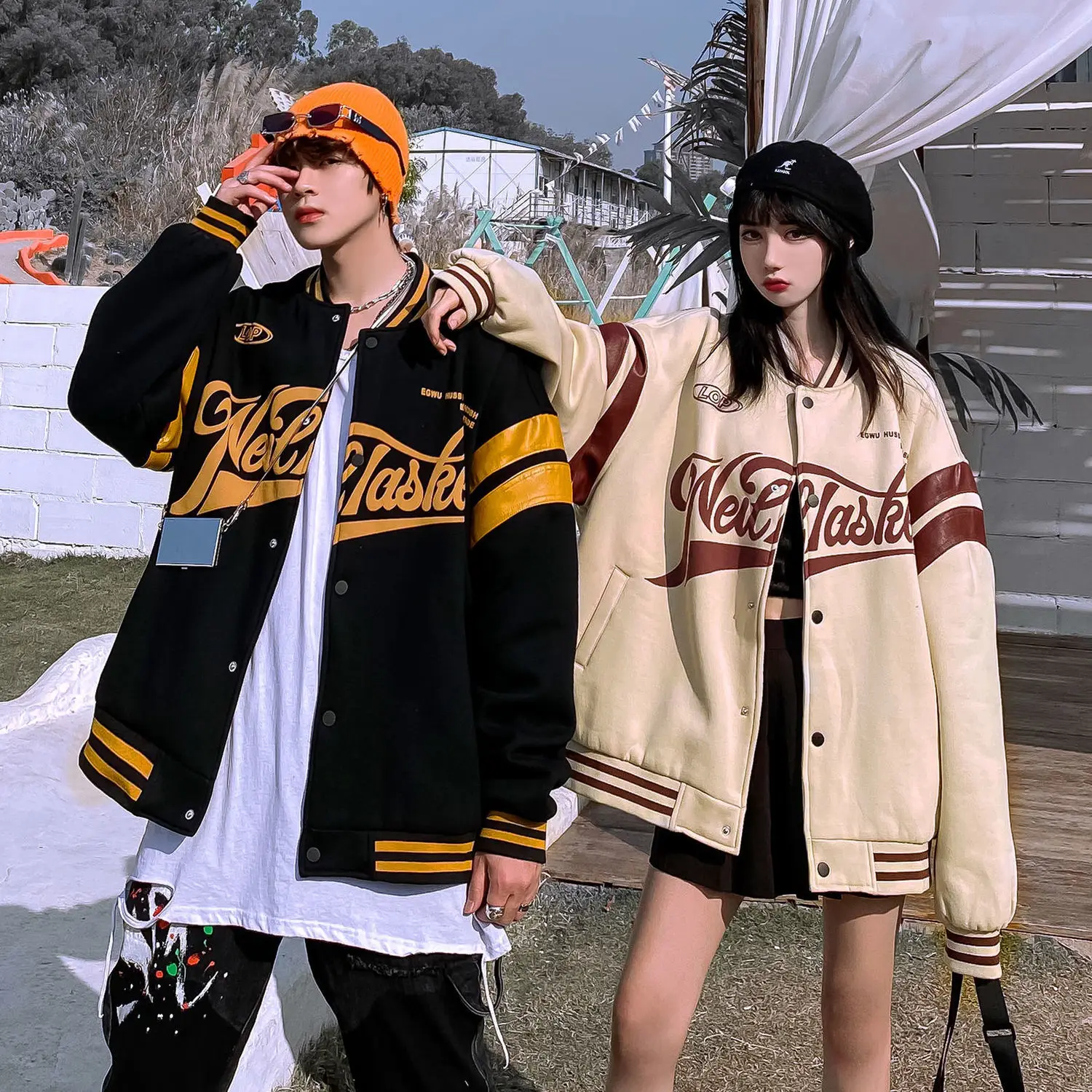 

Spring and Autumn National Tide Loose Casual Baseball Jacket Men's and Women's ins Couple Handsome Colorblock Jacket Men's