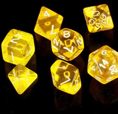 TRANSPARENT YELLOW 7 шт./пакет многогранные кости набор D4, D6, D8, D10, D10%, D12, D20 красочные аксессуары для Настольная игра RPG Подземелья и Драконы DnD MTG - Цвет: TRANSPARENT YELLOW