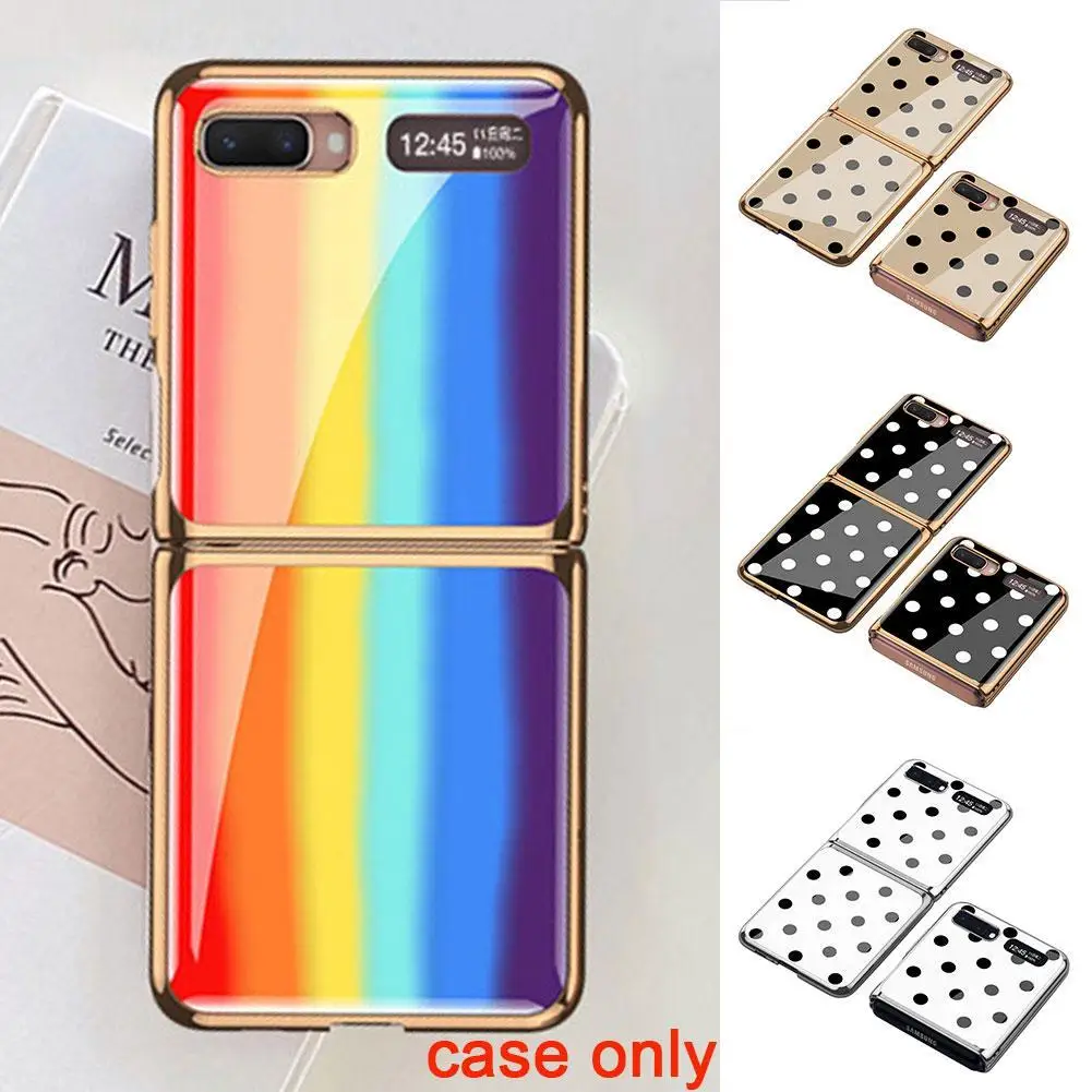 

for Samsung Galaxy Fold Luxury Plating Frame Rainbow Glass Case Galaxy Hard Cover Case 5G Plexiglass Fold F9J0