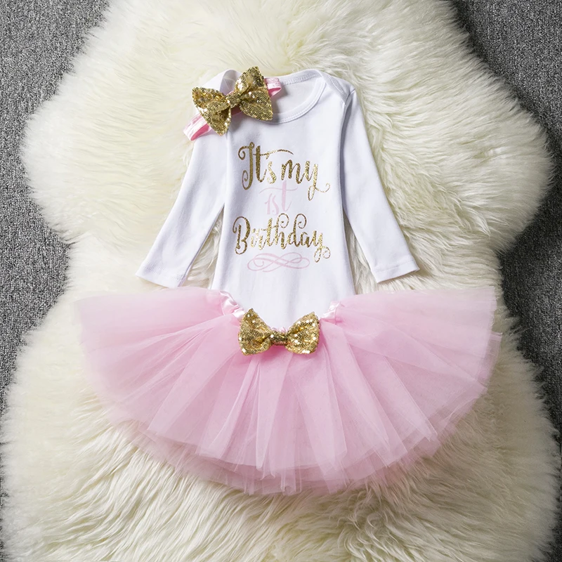 First Year Baby Dress Sets Newborn Girl Birthday Cake Smash Outfit Toddler Little Infant Party Wear Kids Clothes | Детская одежда и