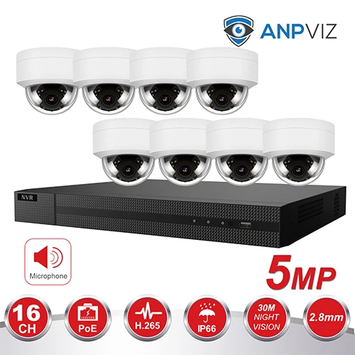 8 Fixed Dome KIT 16ch 5MP Dome IP Camera NVR KIT H.265 Hikvision OEM POE 4K NVR 8/16pcs Outdoor POE Video Surveillance Audio Cameras - Цвет: 8 Fixed Dome KIT