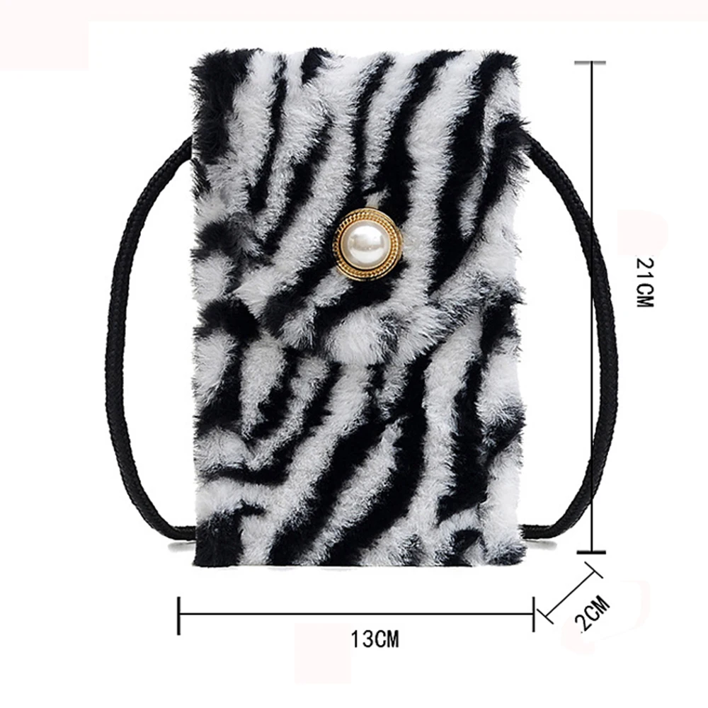 

New Fashion Autumn Winter Plush Shoulder Bag Simple Retro Messenger Mobile Phone Bag Casual Mini Pearl Hasp Ladies Handbags