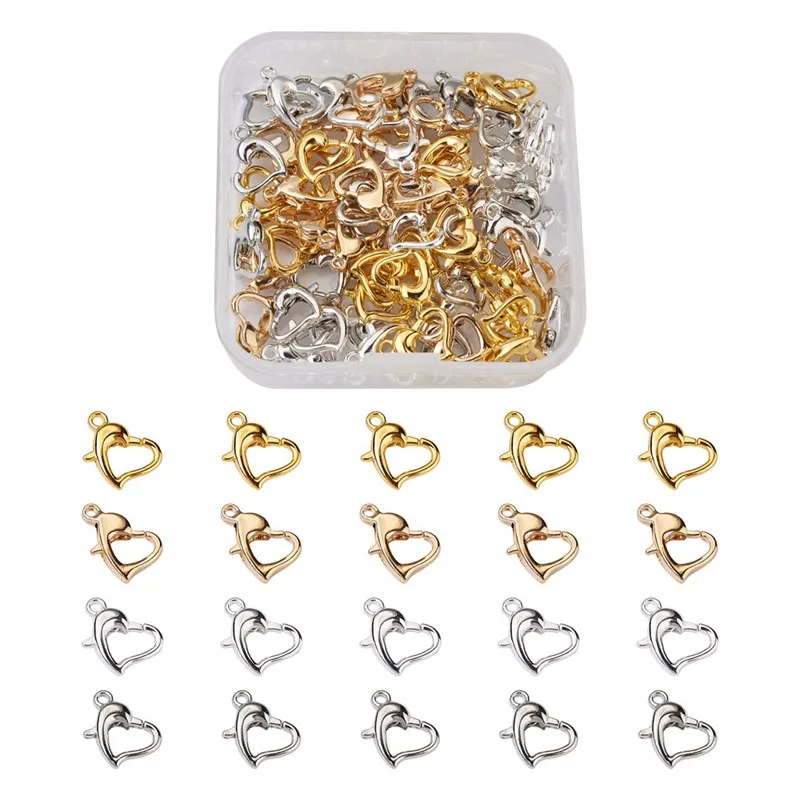 

100 шт., застежки-карабины из сплава в форме сердца
