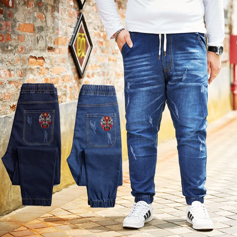

Japanese fattening and stretch jeans Harlan Elastic Waist Pants Large Men's fat pants wide leg Leggings