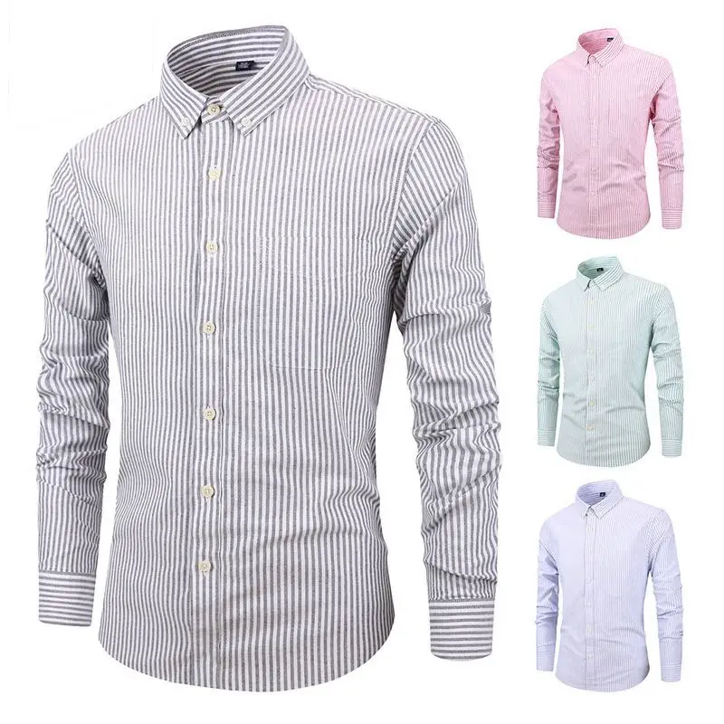 

100% Cotton Oxford Men's Fashion Casual High Quality Long-sleeved Striped Shirt