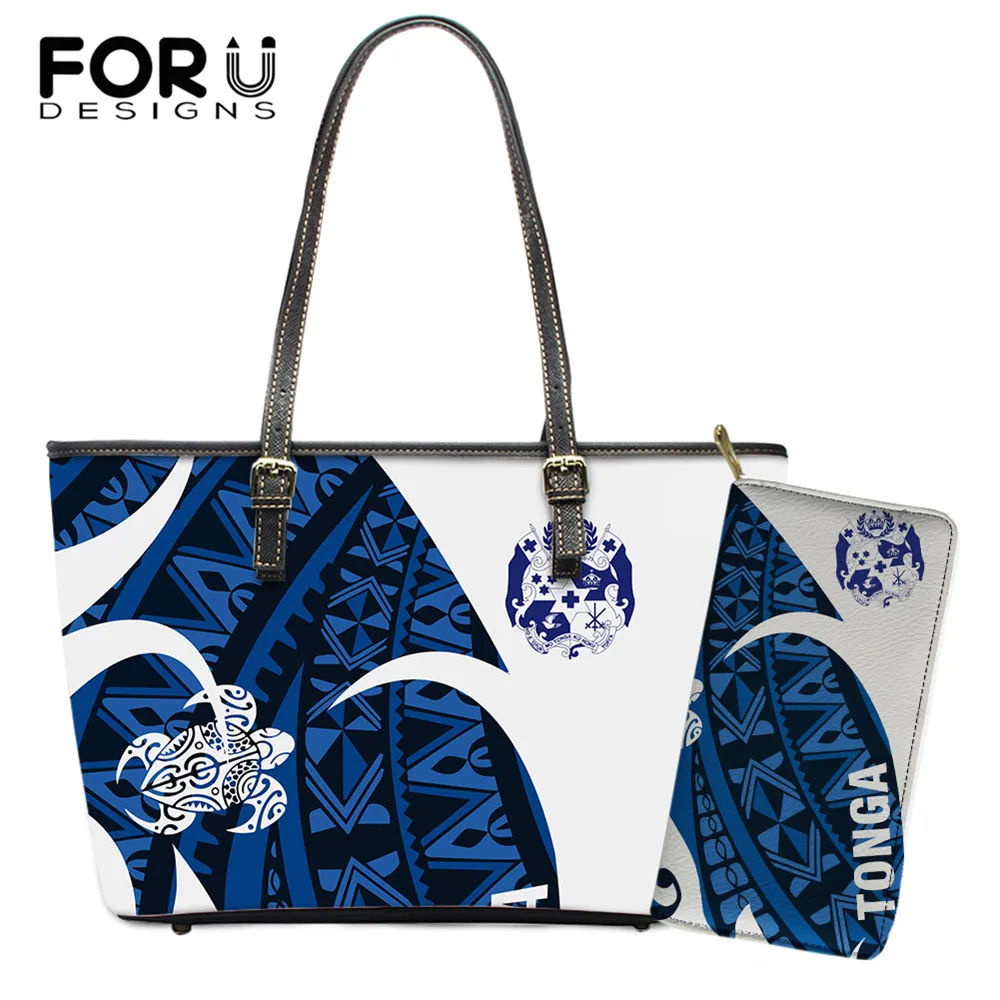 

FORUDESIGNS Fashion Shoulder Bags for Women Polynesian Tribe And Turtle Design Ladies PU Leather Tote Bag Large Capacity Bolsas