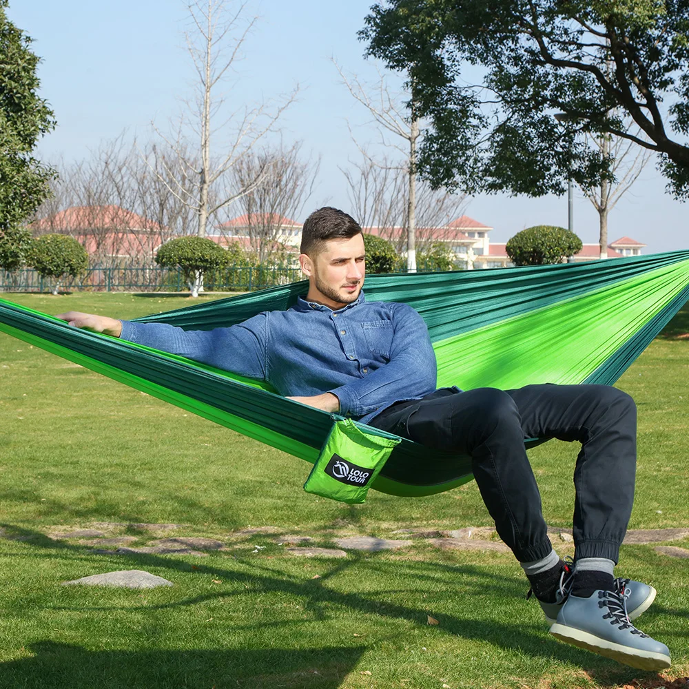 

2021 Outdoor double Hammock Portable Parachute Cloth 2 Person hamaca hamak rede Garden hanging chair sleeping travel swing hamac