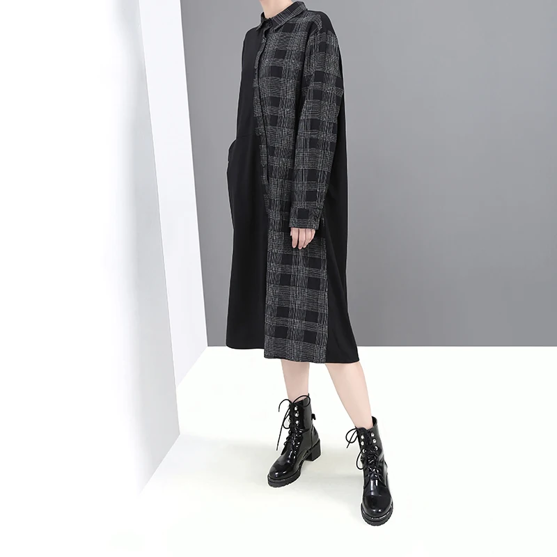 * Новинка 2019 Женское зимнее модное черное платье-рубашка с длинным рукавом и