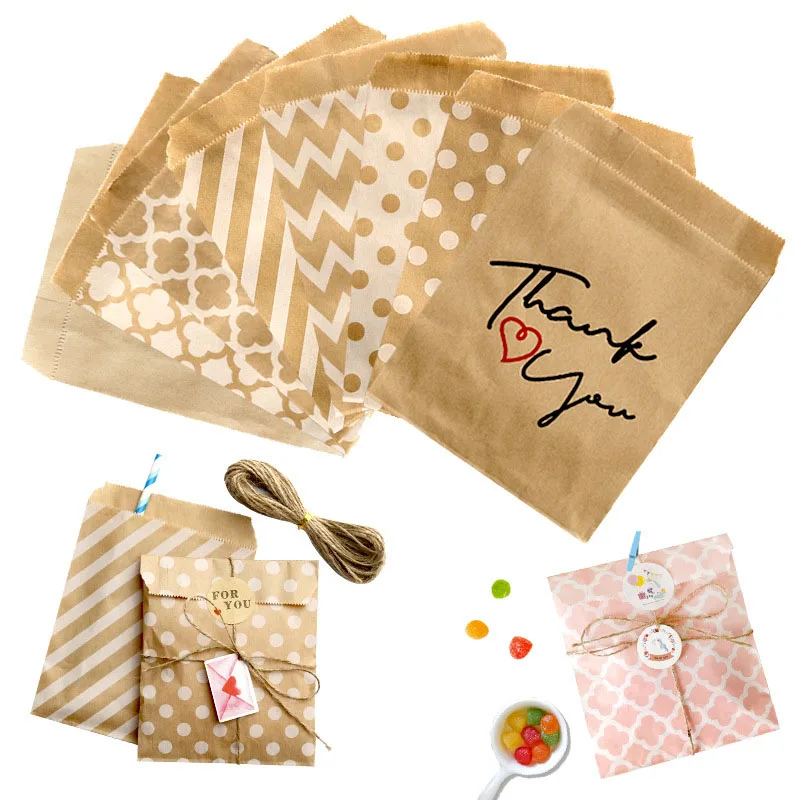 

25Pcs/Pack Snack Cookie Bag Kraft Paper Multi Purpose Disposable Nature Color for Dessert Candy Bar Birthday Party Decoration