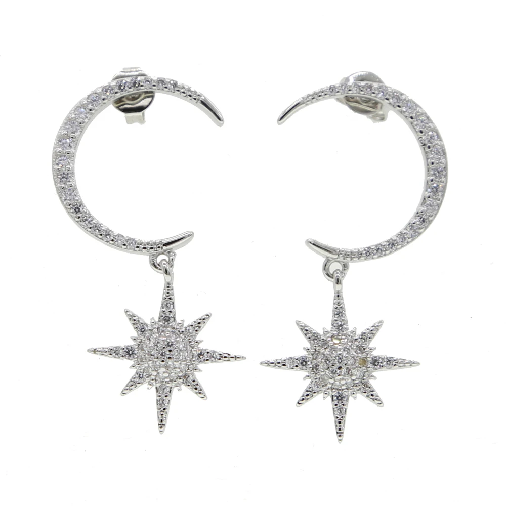 

Рождественский подарок, модные ювелирные изделия для любимой девушки, сверкающие украшения 5A cz, классические серьги в форме Луны и звезды