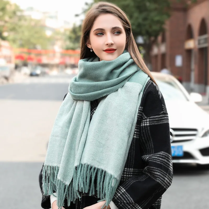Новый Модный зимний шарф женский Теплый двухцветный кашемировый Большой и