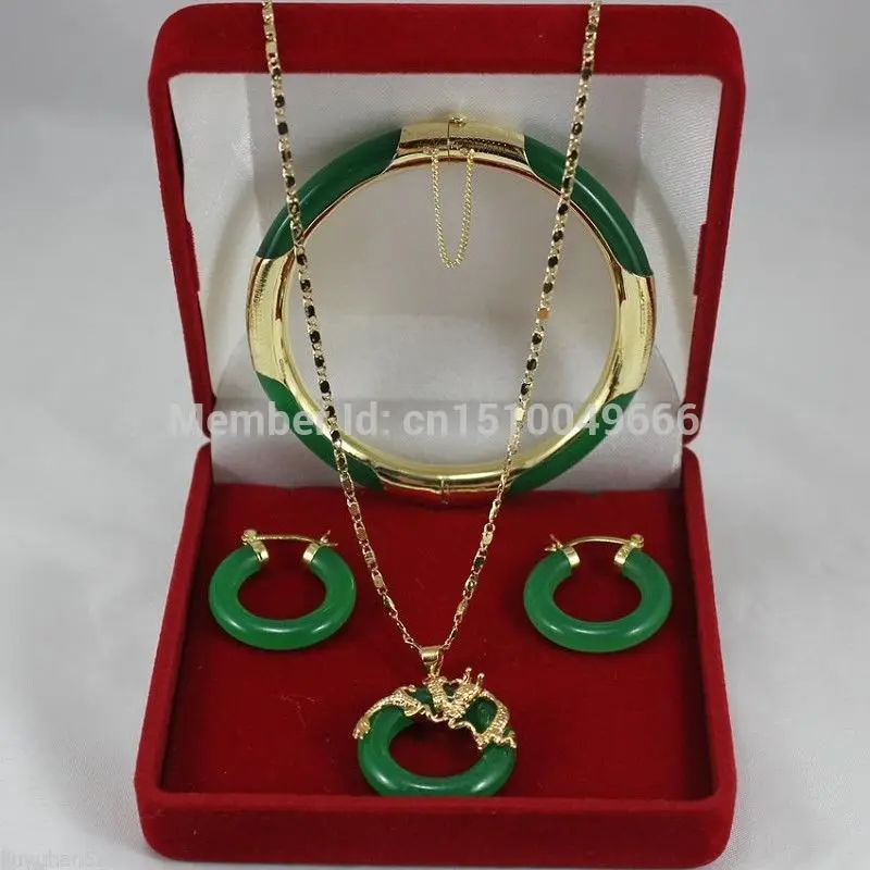 

Hot sale GOOD SHIP>>>Latest ! Fashion jewelry green jade necklace pendants, earrings , bracelets Set