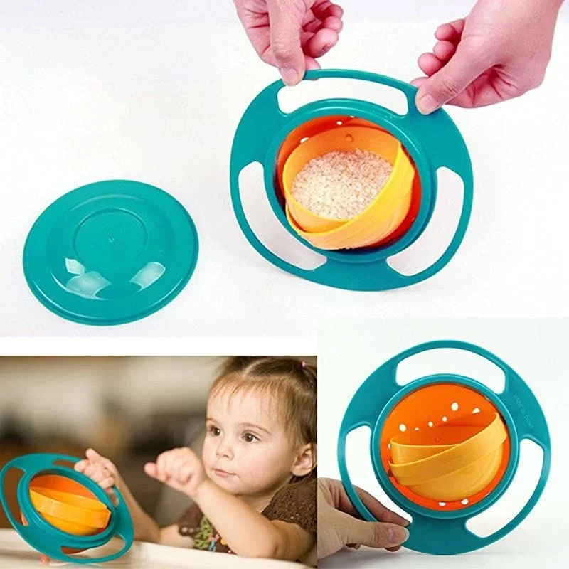 Kids Universal Gyro Bowl Safe 360 Rotary Balance Spill-Proof Practical Design Children Food Feeding Dishes Plate Tableware Gift