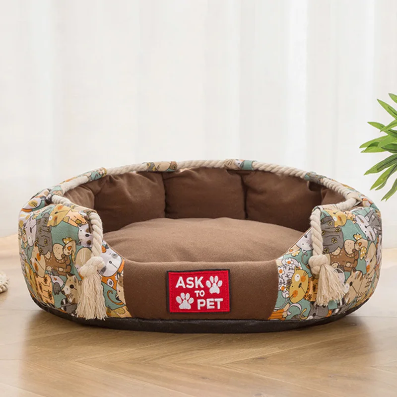

Winter Warm Printing Pet Sofa Plush Filling Cotton Dog Bed Soft and Comfortable Cat Nest Washable and Dirt Resistant Puppy Mat