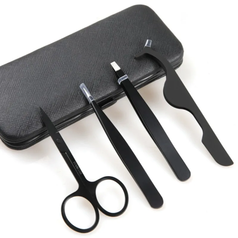 4 шт./компл. набор для макияжа черный пинцет бровей плоский зажим изогнутые