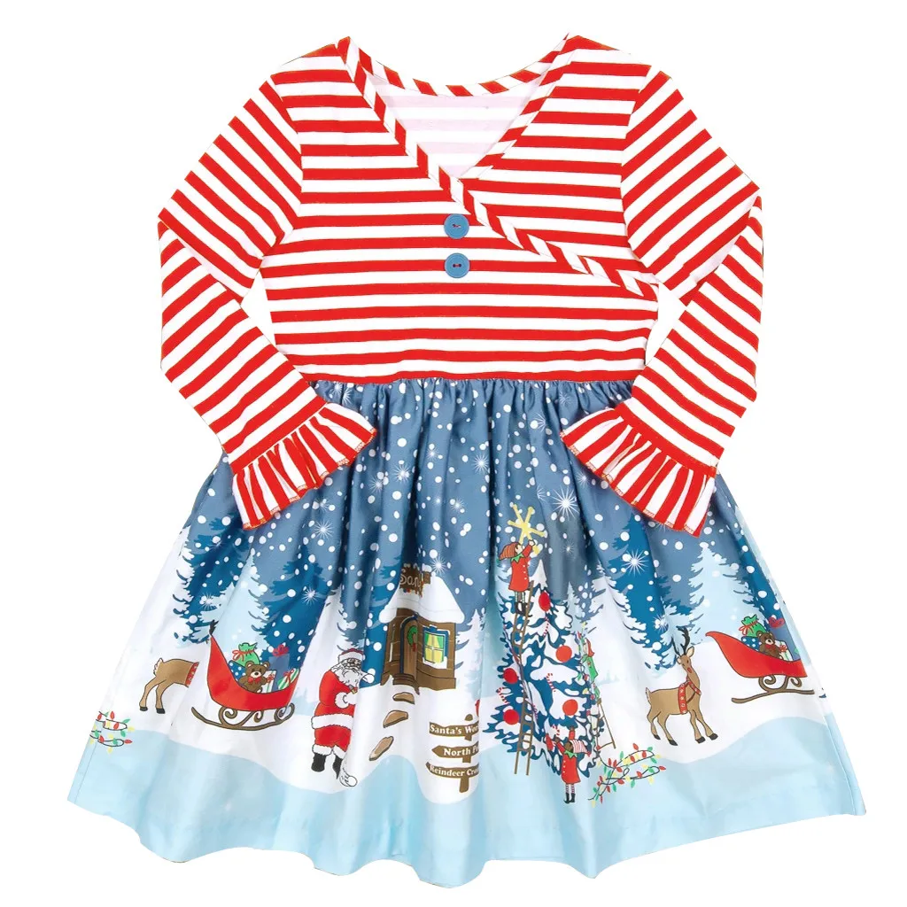 

Одежда для малышей, детский наряд для девочки на Рождество Санта платье в стиле пэчворк в полоску; Платья принцесс для детей, детская одежда ...
