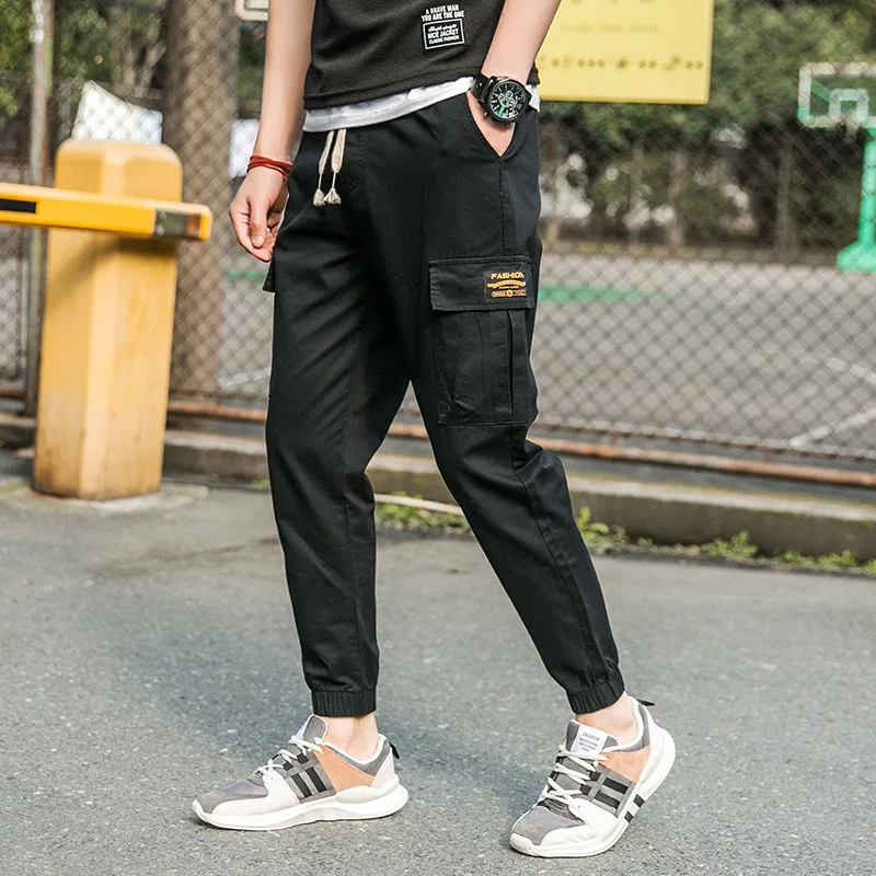 Мужские брюки карго с карманами фиолетовые ребристые тактические надписью для