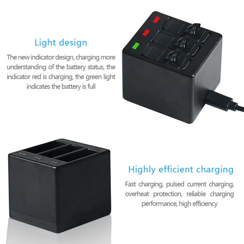 Быстрое 3 канальное зарядное устройство с usb кабелем для GoPro Hero 5 6 Black 7 8 Bl|Зарядные