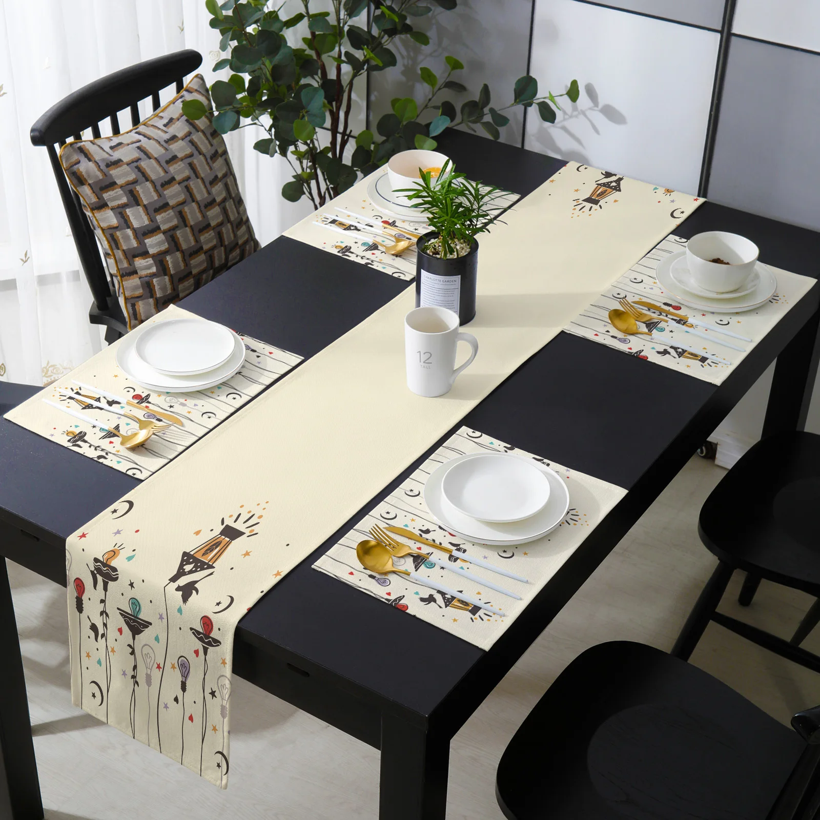 

Cute Bird Electric Light Illustration Table Runner Luxury Set Wedding Table Decor Table Runner Christmas Decoration for Home
