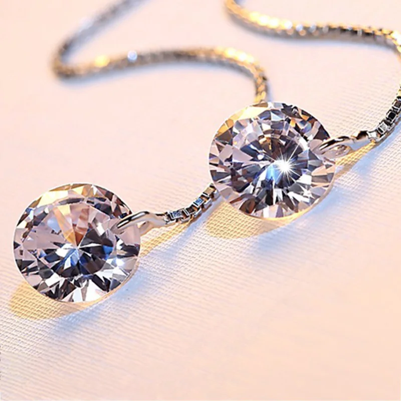 Cute Female Crystal Drop Earrings Line Tassel CZ Rhod Boho Wedding Jewelry Long Dangle diamond earrings | Украшения и аксессуары