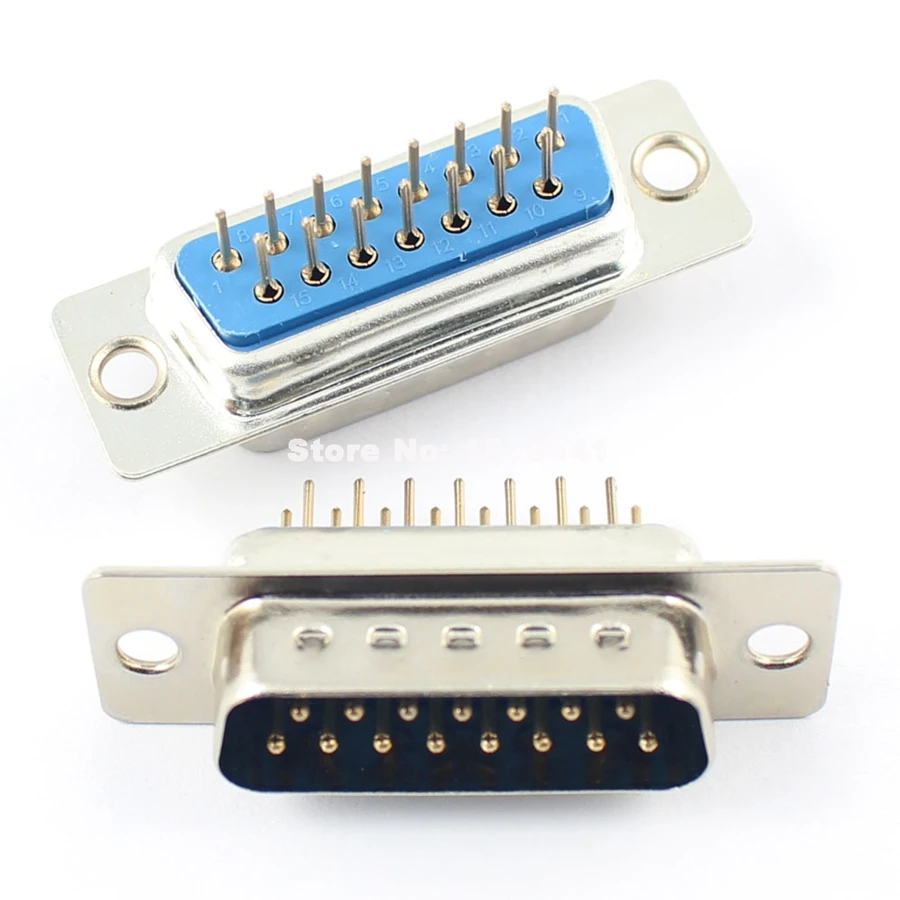 10 шт. D SUB 15 Круглый контактный разъем прямой со сквозным отверстием PCB 2 ряда DB15M