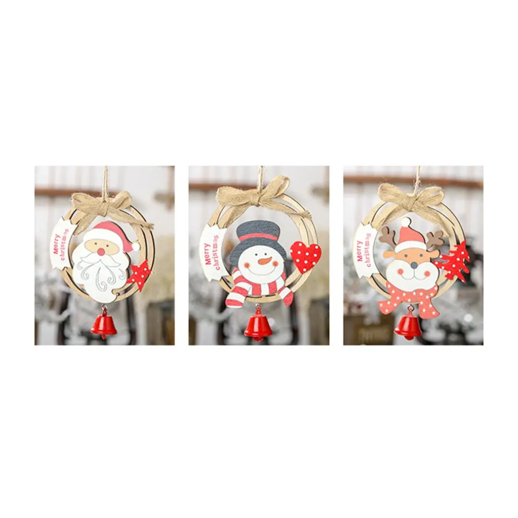 Wooden Ring With Bell Christmas Pendant Creative Tree Ornament Decoration |