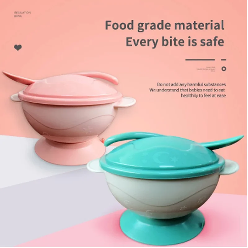 

Baby Dishes Set Sucker Training Eating Bowl Spoon Children's Food Supplement Feeding Tableware Plate Kids Assist Training