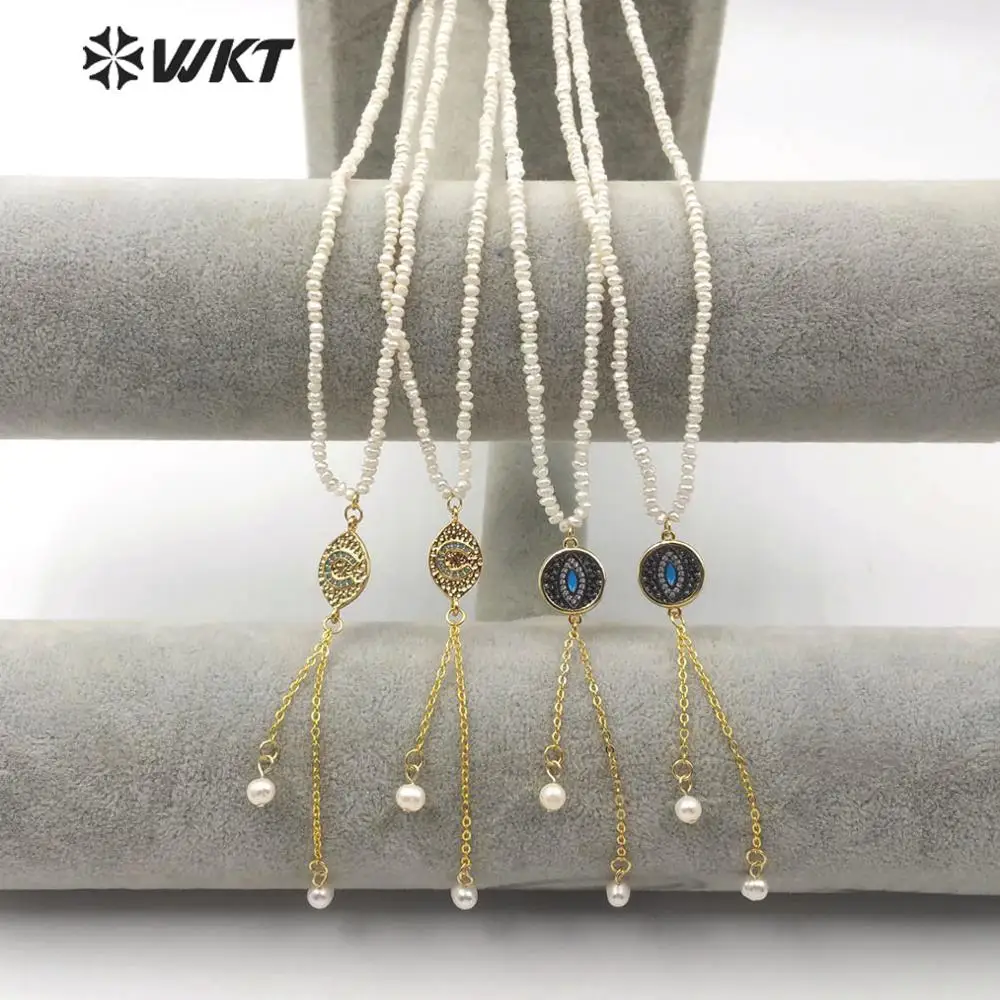 Mix(Randomly send) WT-MN955 Новинка! Настоящий природный жемчуг ожерелье с 18 дюймов Злой Глаз Луна узоры золото ожерелье s ожерелье для женщин ювелирные изделия finfings - Окраска металла: Mix(Randomly send)