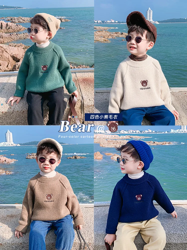 

Children's Winter Clothing Boys' Sweater Baby Sweater Western Style Warm Casual Bottoming Top and Winter Undershirt Trendy