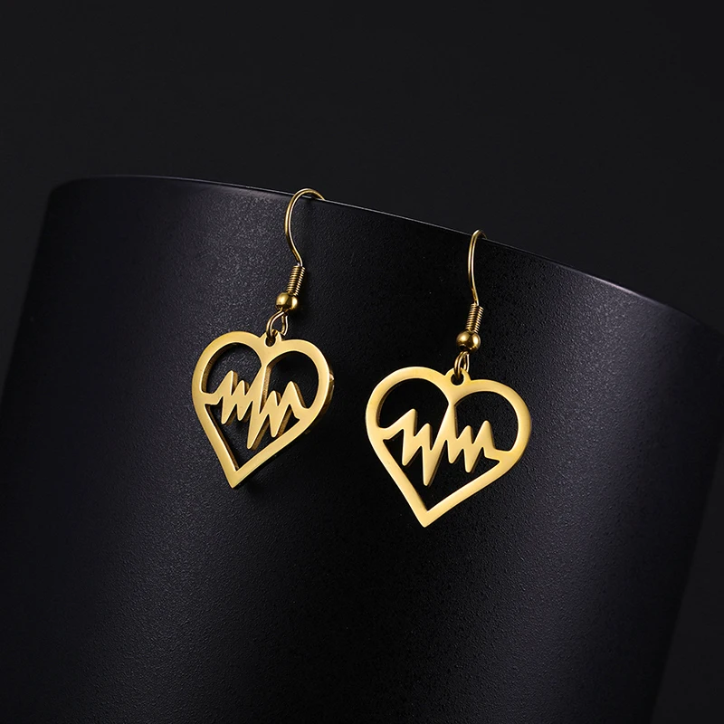 

Sipuris Korean Fashion Gold Sliver Dangle Earrings For Women Girl Heart Electrocardiogram Long Drop Jewelry Earrings Gift